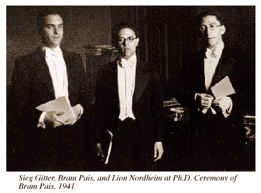 Photograph of Sieg Gitter, Bram Pais and Lion Nordheim at Pais' Ph.D. Ceremony, 1941