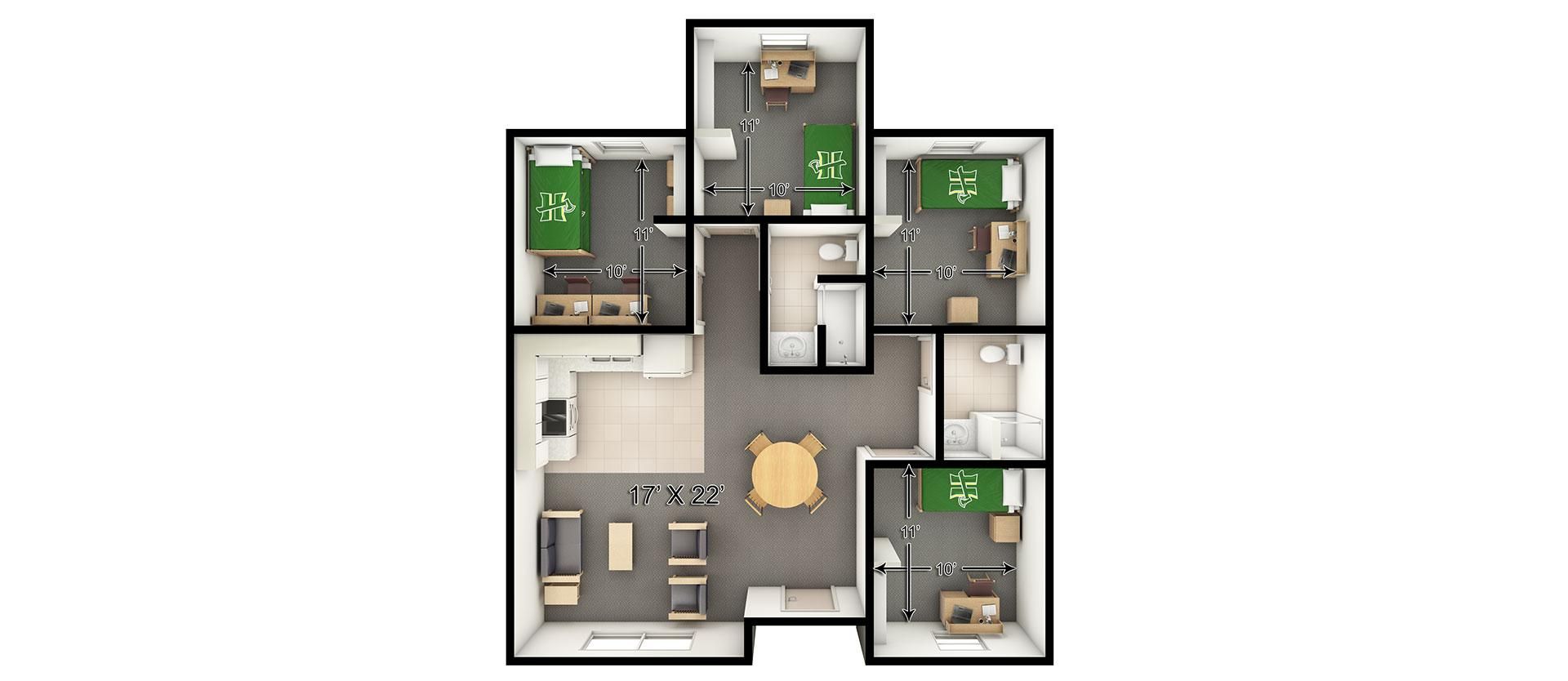College Creek Apartment Floor Plan (4-5 residents)