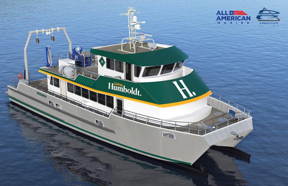 Rendering showing Cal Poly Humboldt's new research vessel. 