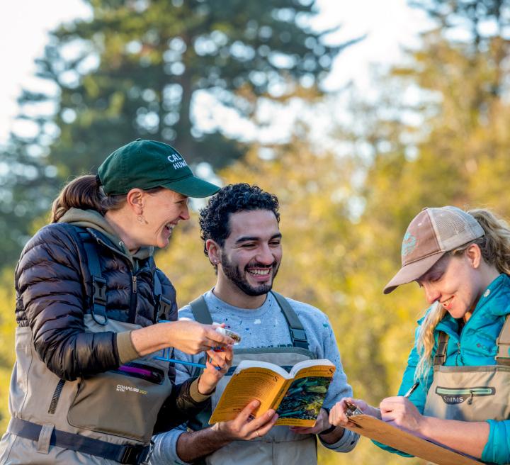 students and a professor in the outdoors