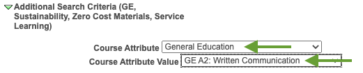 Course Attribute Dropdown menu