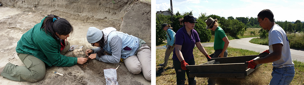 People working in archaeological excavation