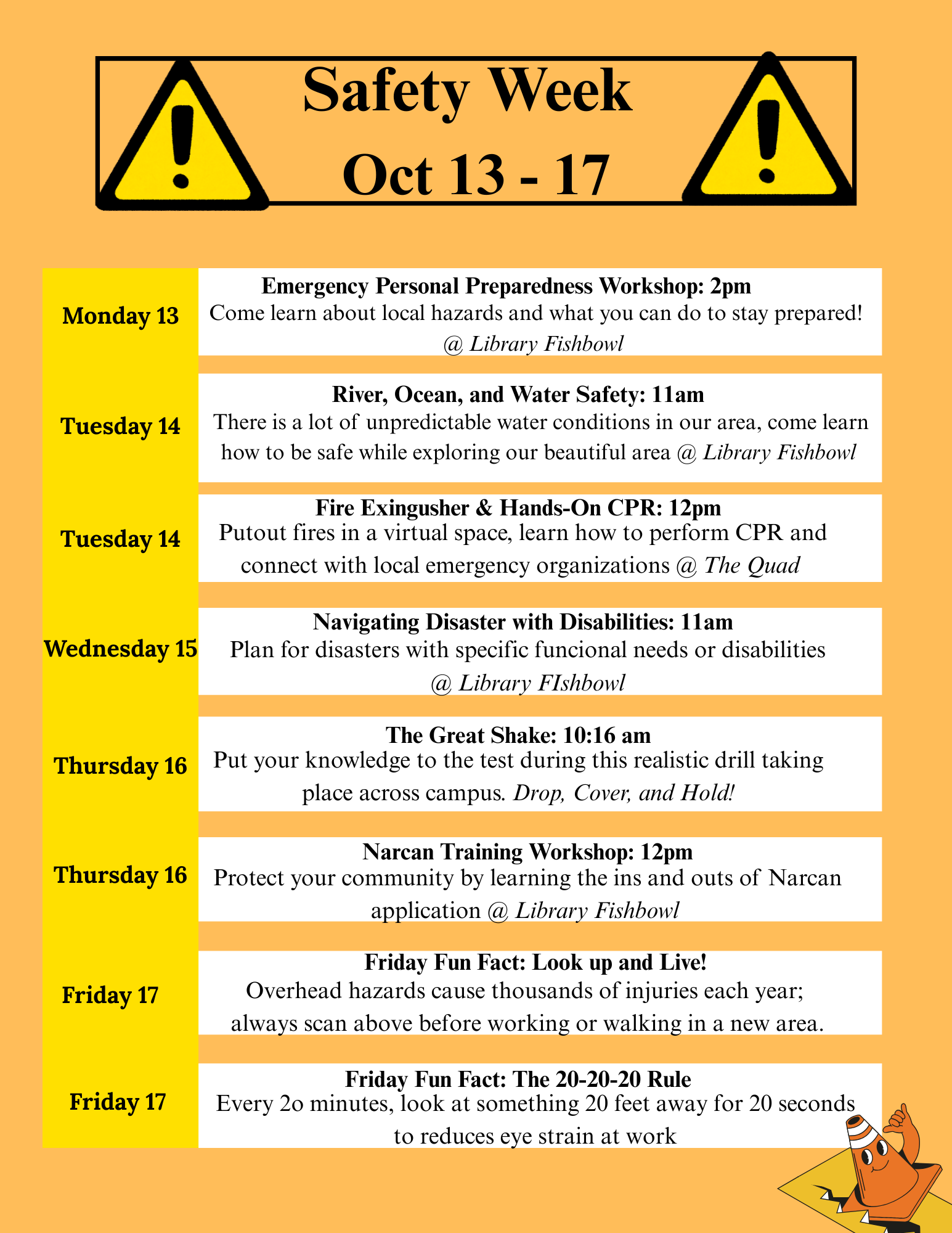 Schedule of safety week trainings for 2025