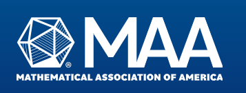 Logo for Mathematical Association of America. A white icosahedron on a dark blue background.