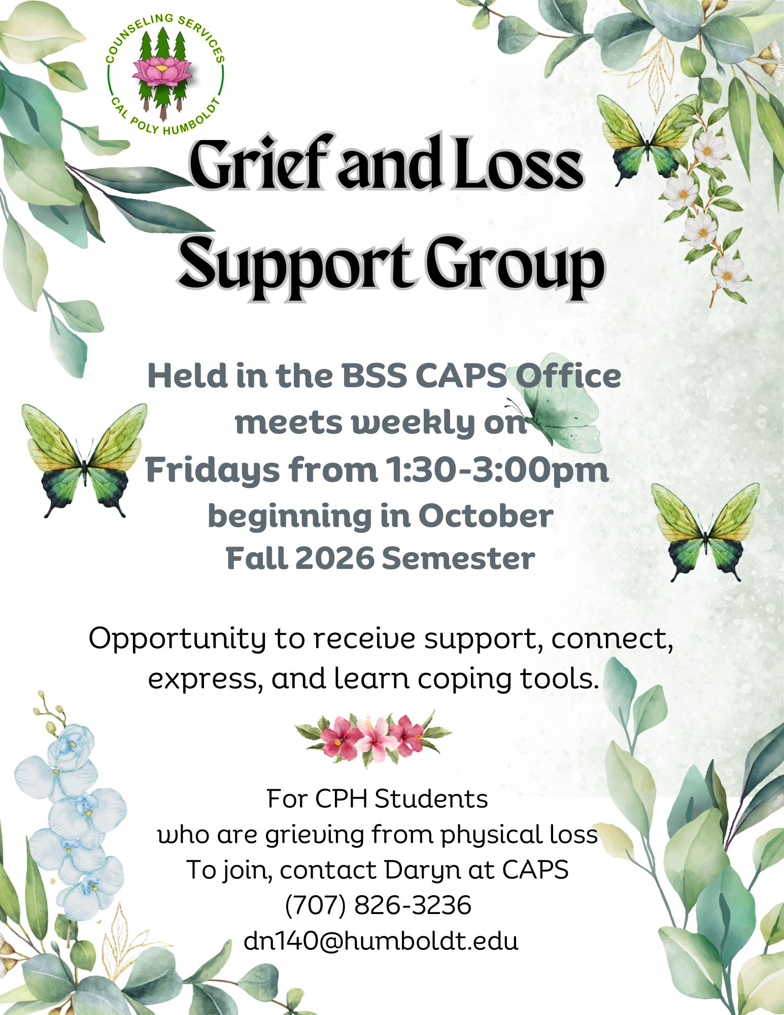 flyer for Grief and Loss Support Group Fall 2026
