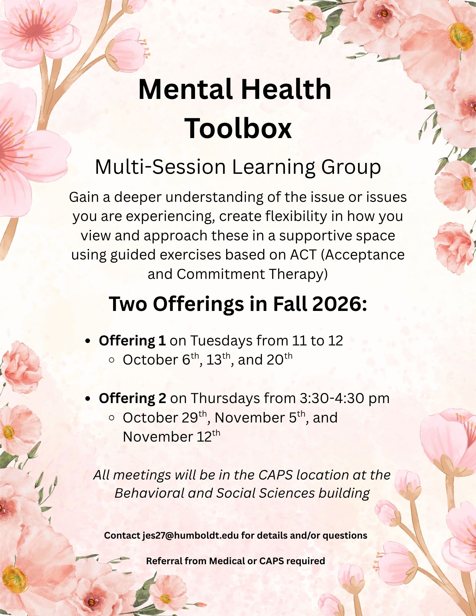 flyer for Mental Health Toolbox Fall 2026