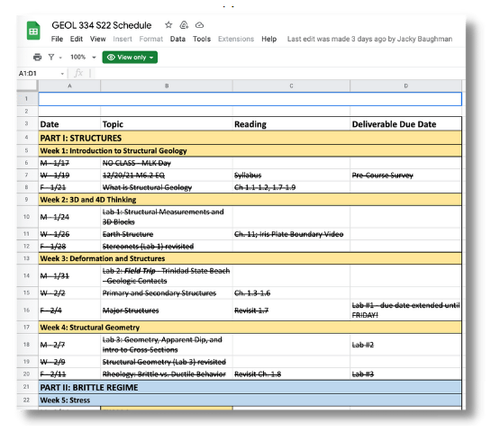 Spreadsheet example