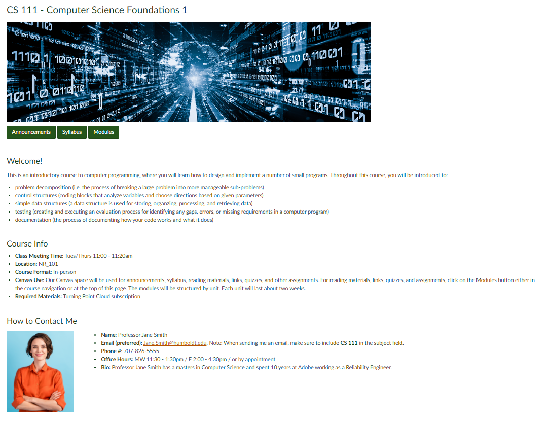 Example of a home page