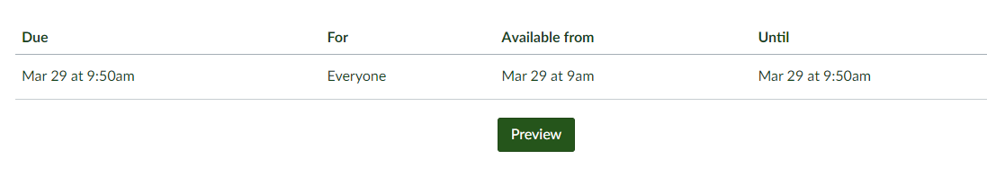 Window with quiz info in canvas