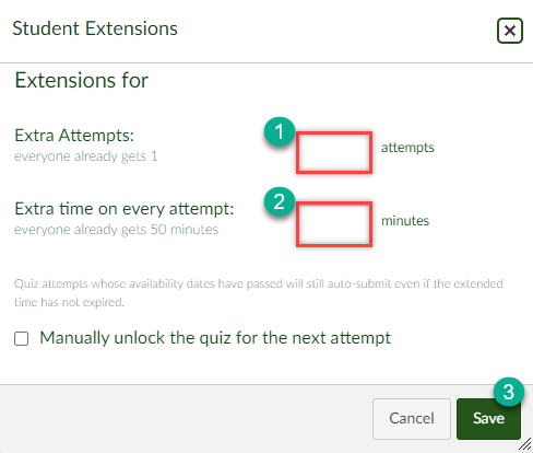 Student Extensions Window