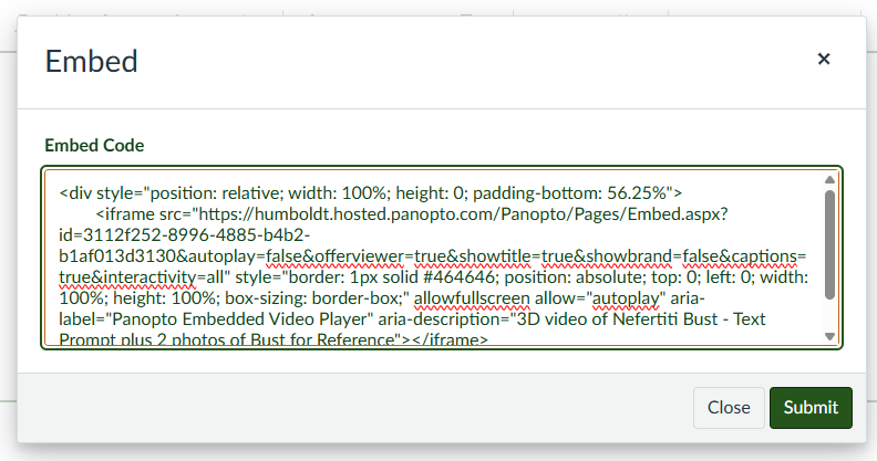 Canvas Embed Popup Window