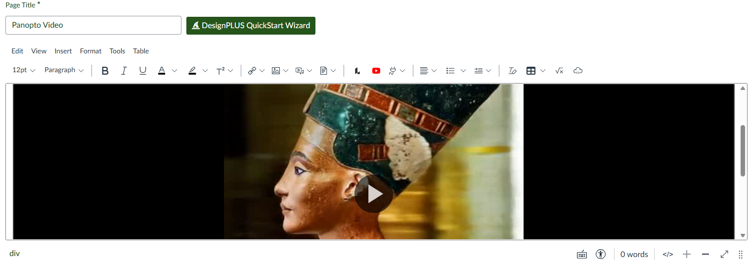 Canvas WYSIWYG editor with video showing
