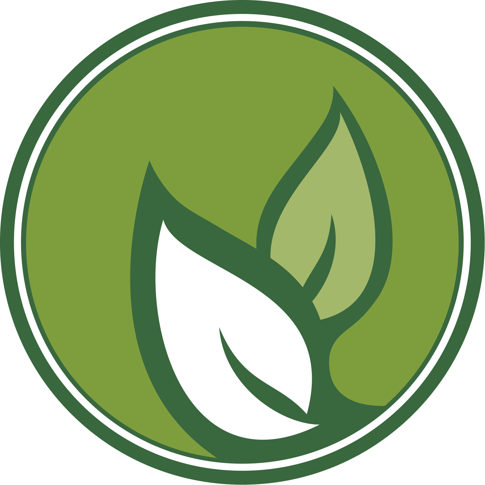 Round cartoon image with two leaves - Sustainability Logo