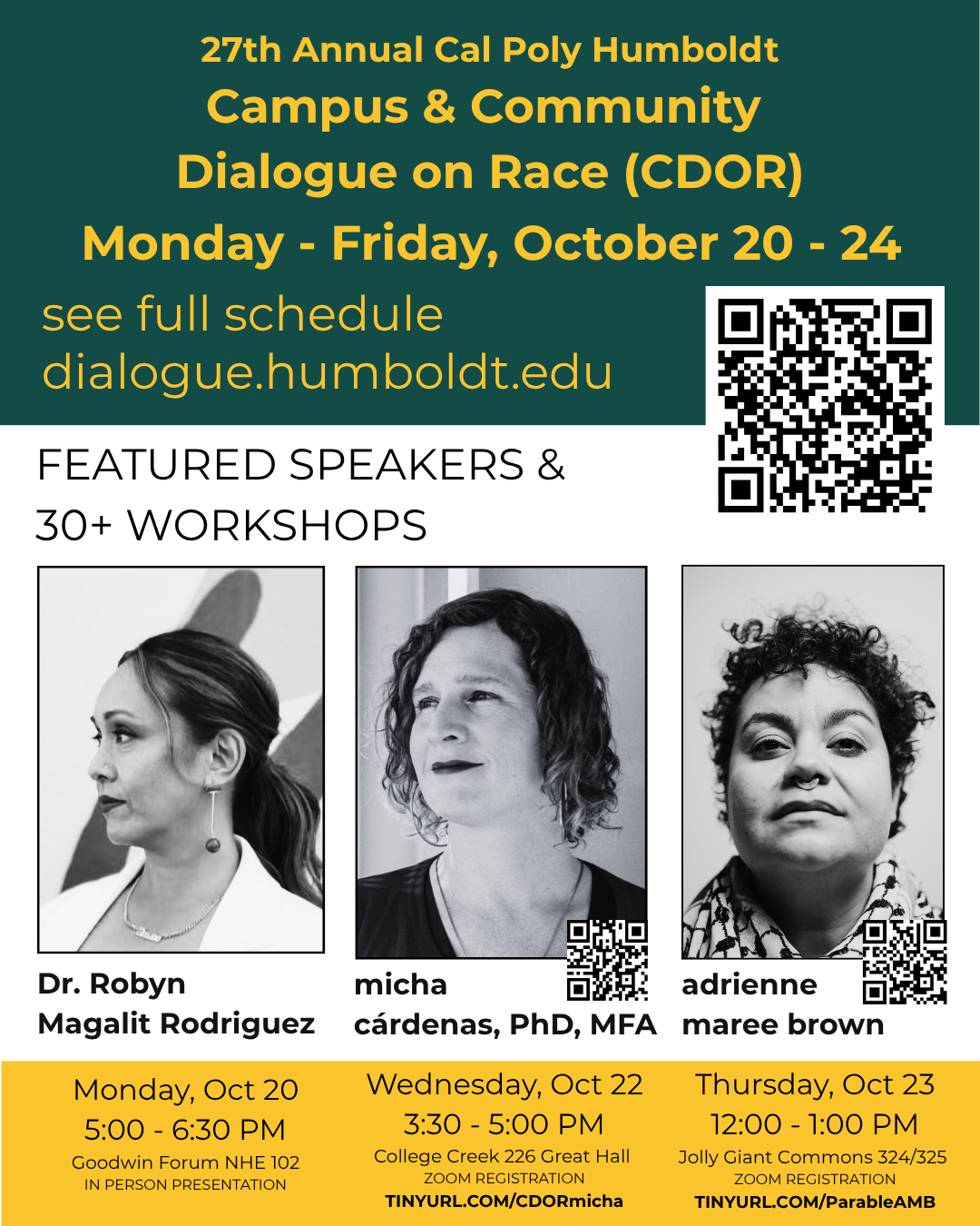 Flyer for Campus/Community Dialogue on Race. Please visit dialogue.humboldt.edu