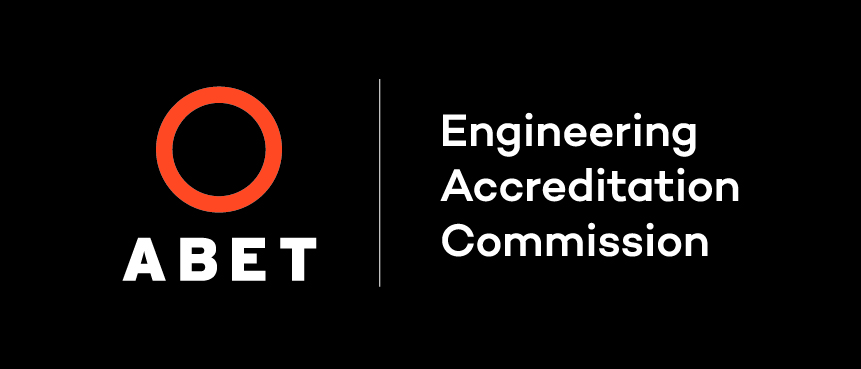 ABET logo, all caps white text with an orange circle above it on a black backgroud