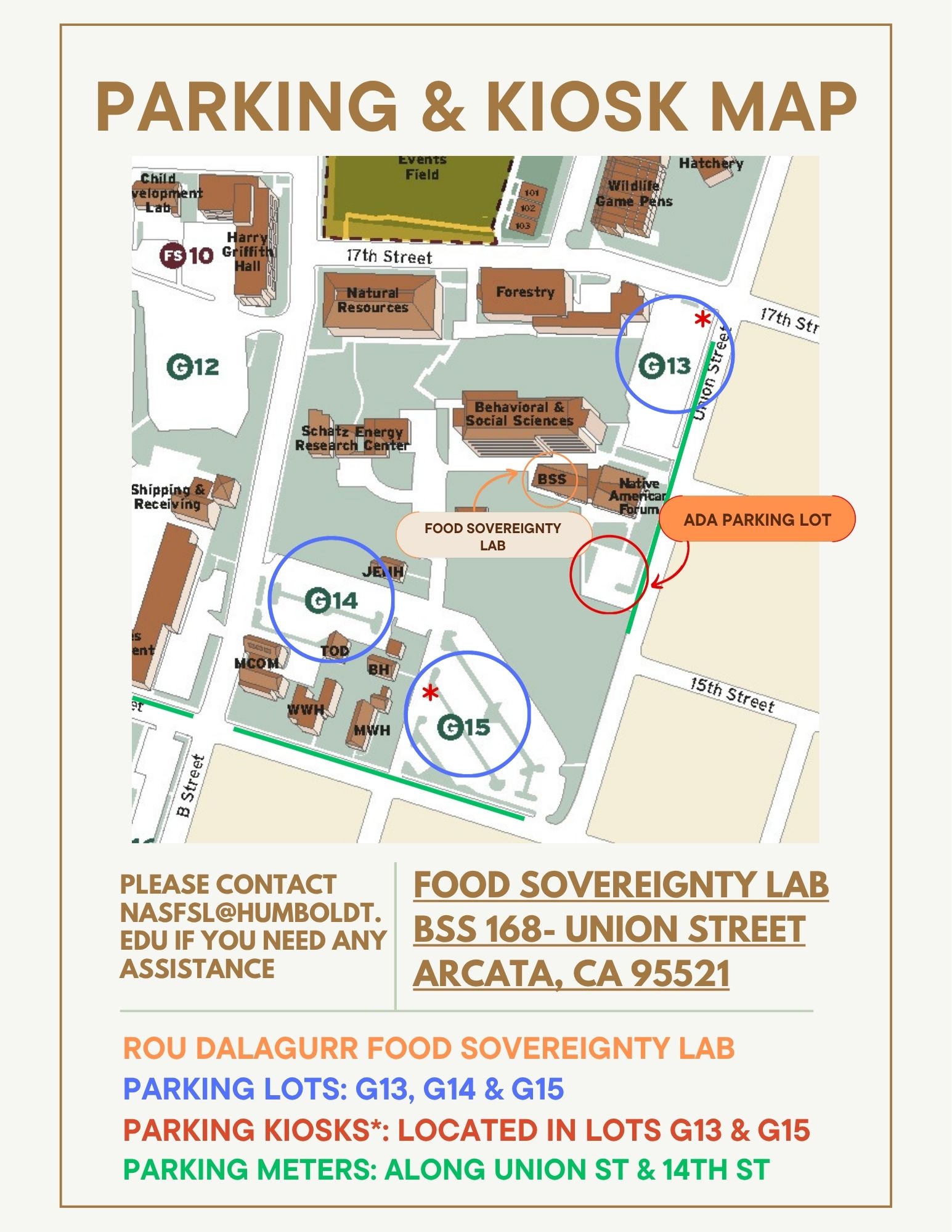 map showing where the FSL and NAF are located on campus