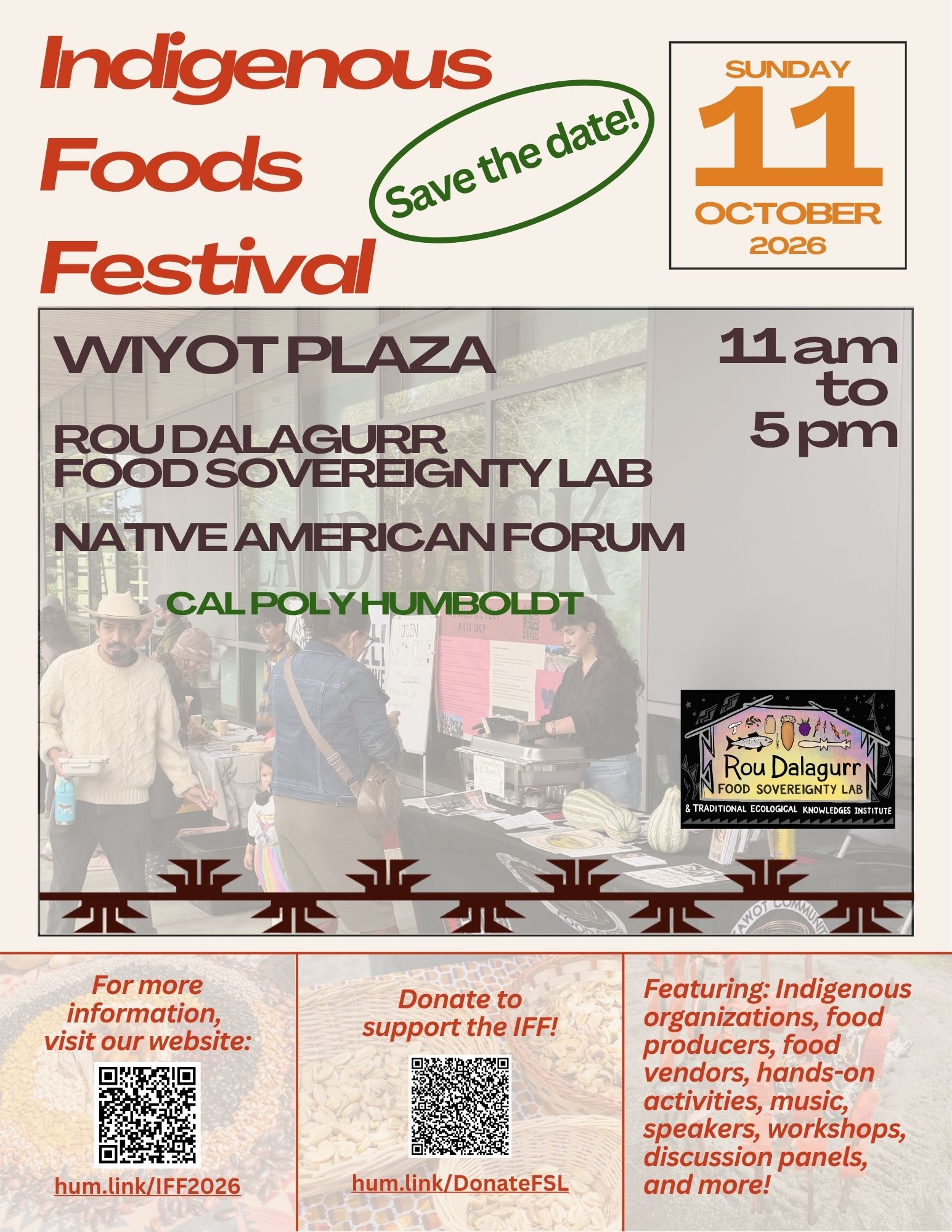 IFF2026 flyer. Festival will be held on Sunday, October 11, 2026 from 11am to 5pm in Wiyot Plaza.