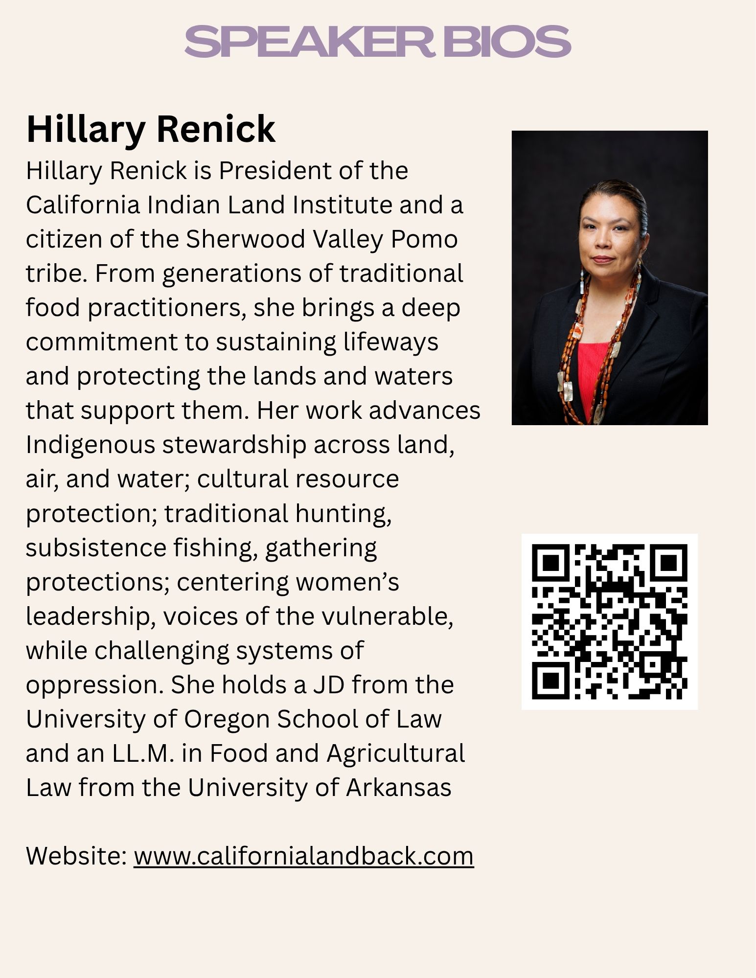 Photo and flyer of Hilary Renick, speaker for symposium
