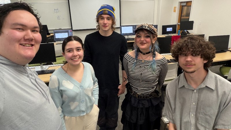 A group of five animation club students.