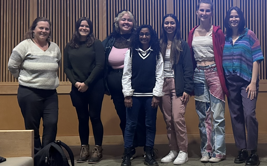 7 EcoRep team members including supervisor Katie, RSA Jymanii, coordinator Indigo, RHA rep Mackenzie, RA Natalie, sustainability Intern Kylie, and volunteer Clara