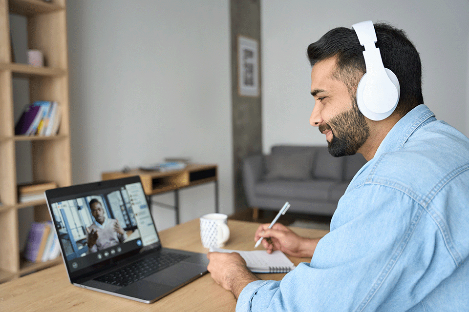 Person attending virtual meeting