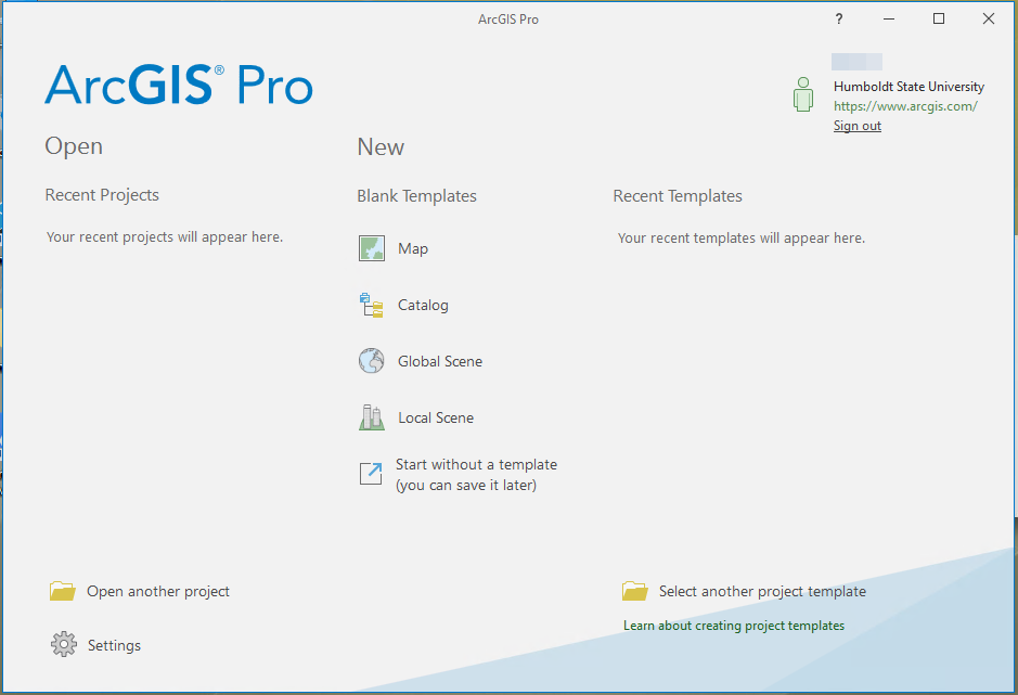 ArcGIS Pro screen shot of the project page