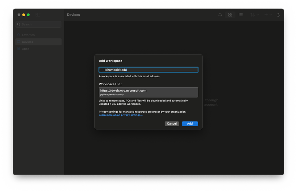 add workspace dialog 