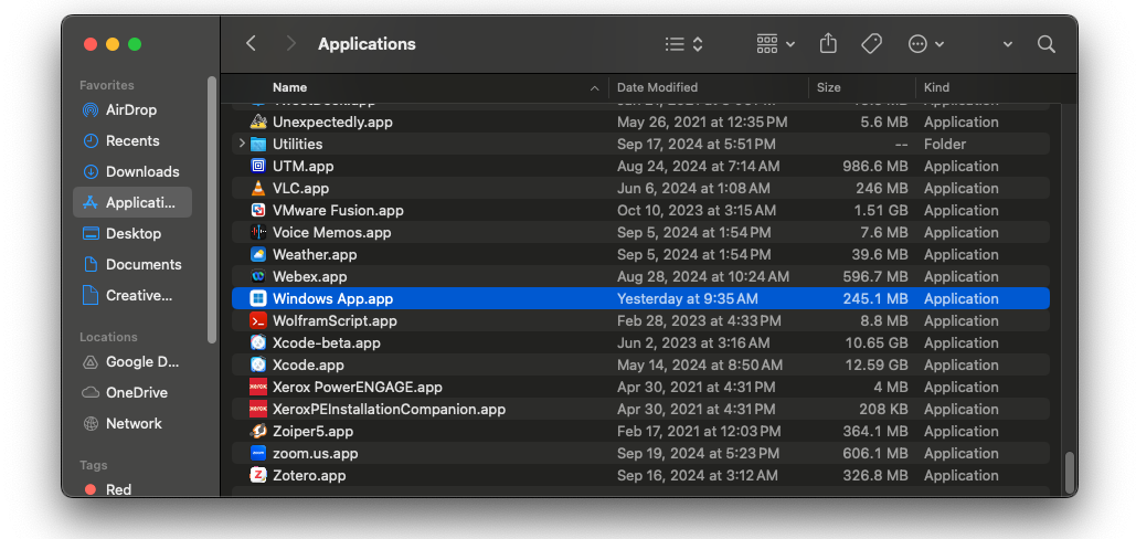 screenshot of the macOS finder window