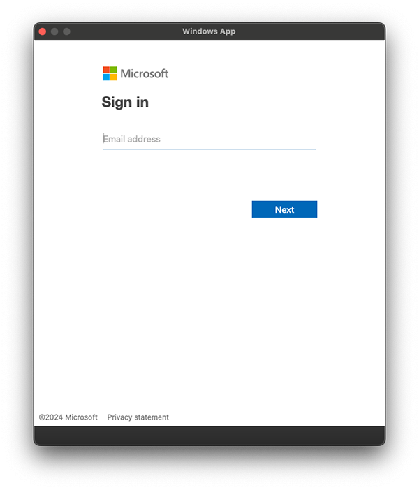 Microsoft sign in screen