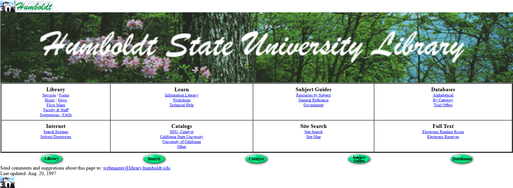screenshot of Library homepage from 1997