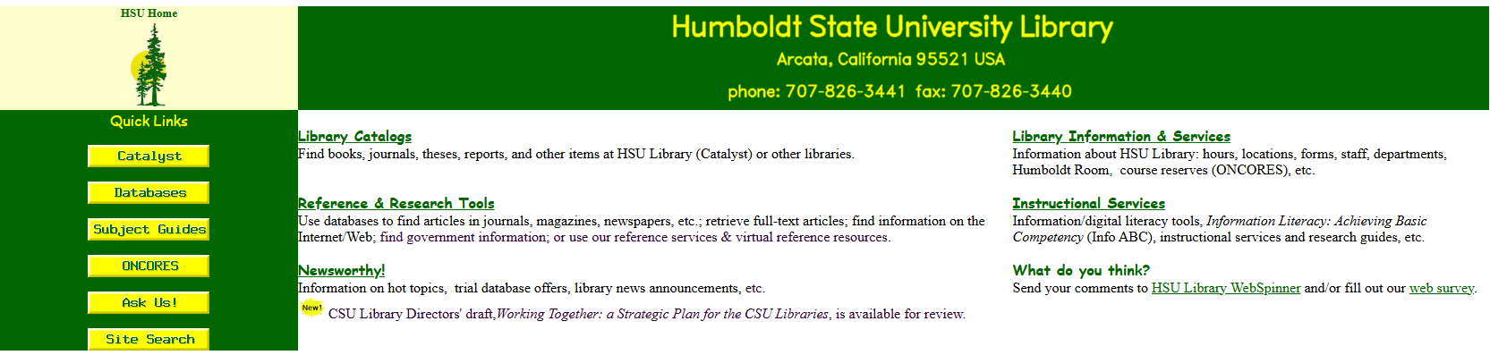 screenshot of Library homepage 1999