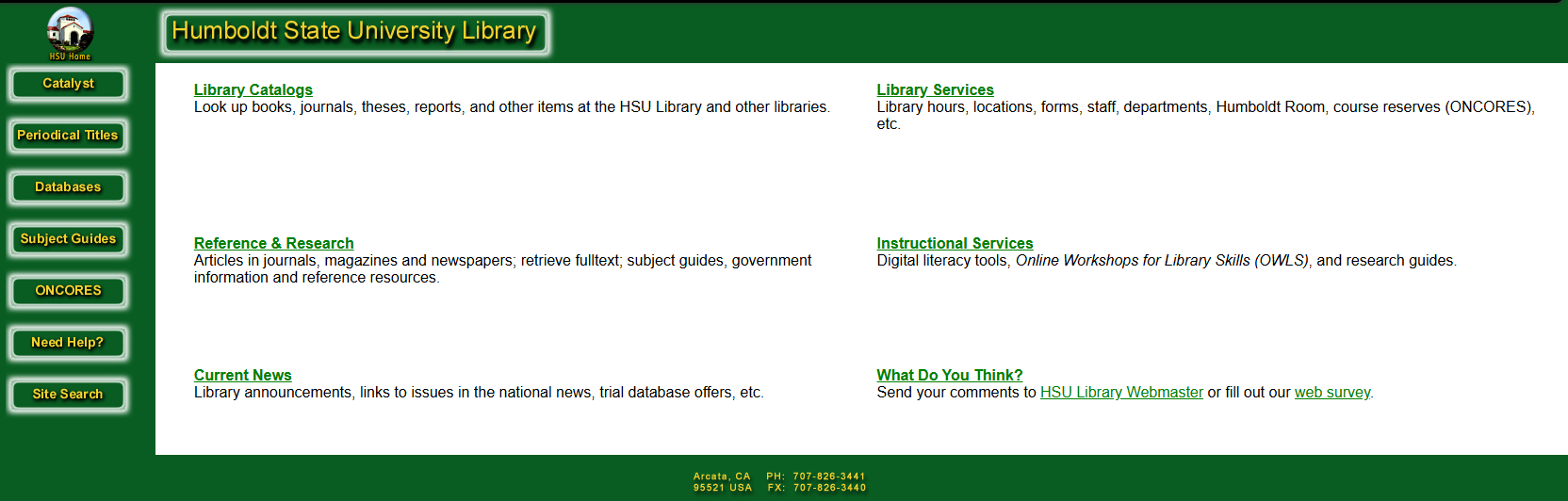 screenshot of Library homepage 2001