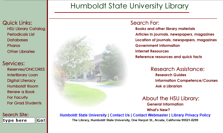 screenshot of Library homepage 2003