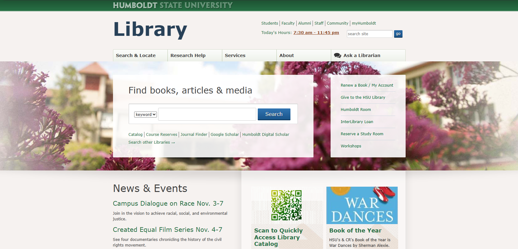 screenshot of Library homepage 2014