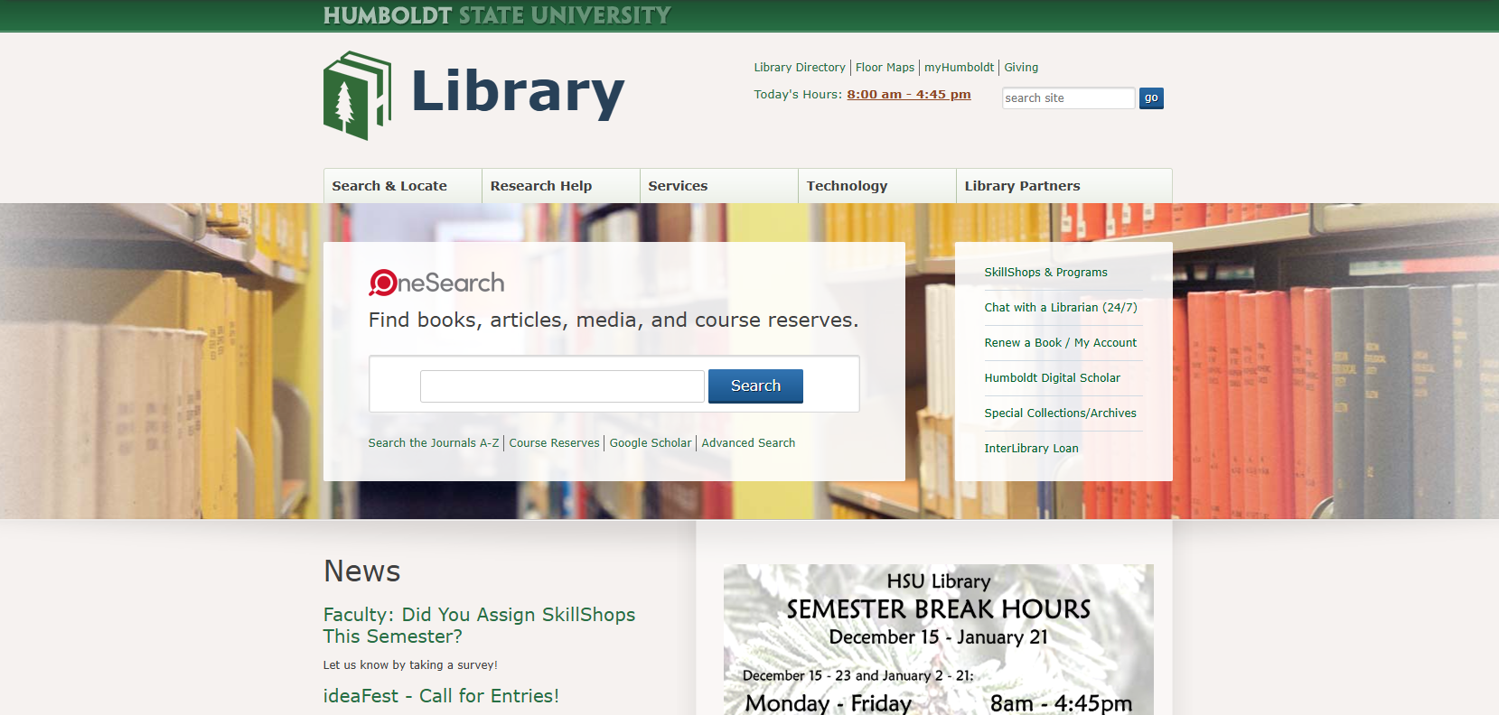 screenshot of Library homepage 2018