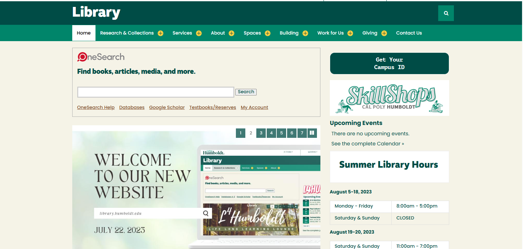 screenshot of Library homepage 2023