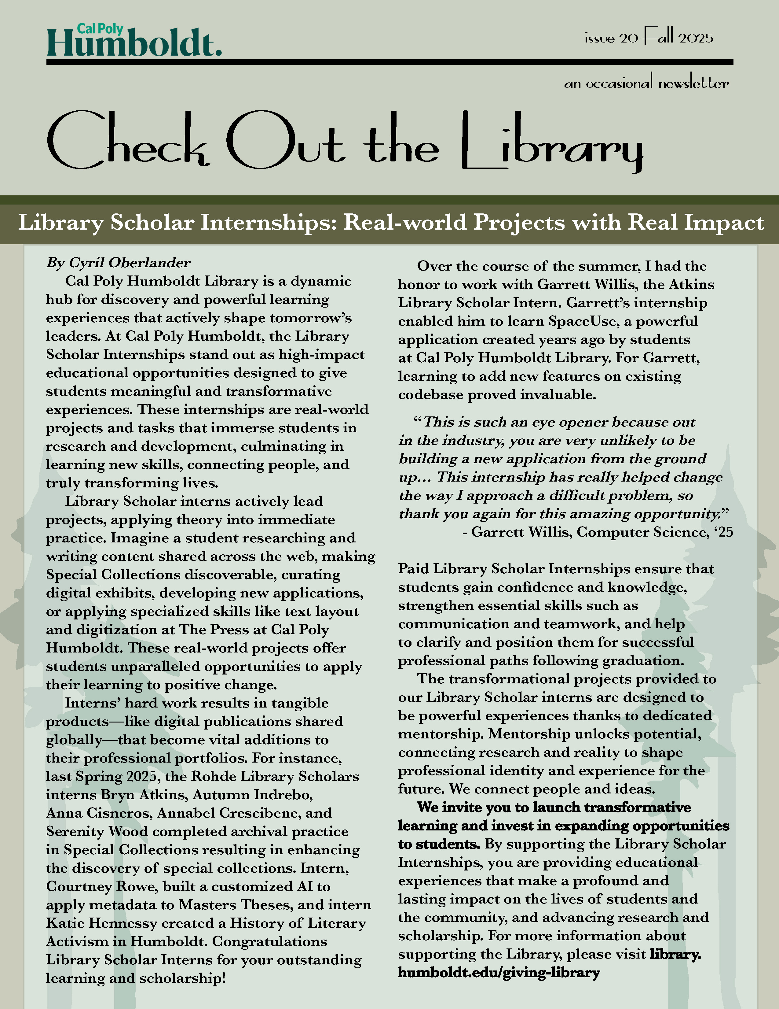image of front page of Library Fall 2025 Newsletter