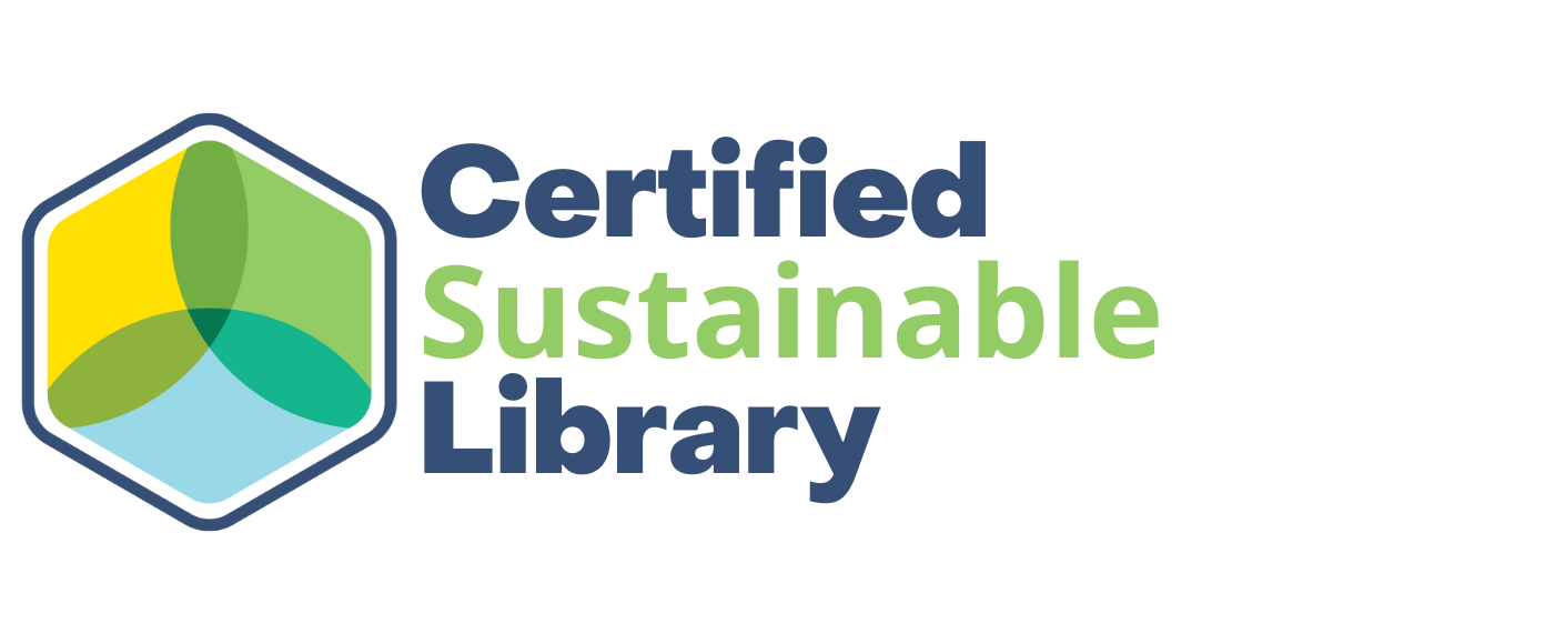 The icon uses yellow, green, and blue color within a hexagon as the logo for Certified Sustainable Library.