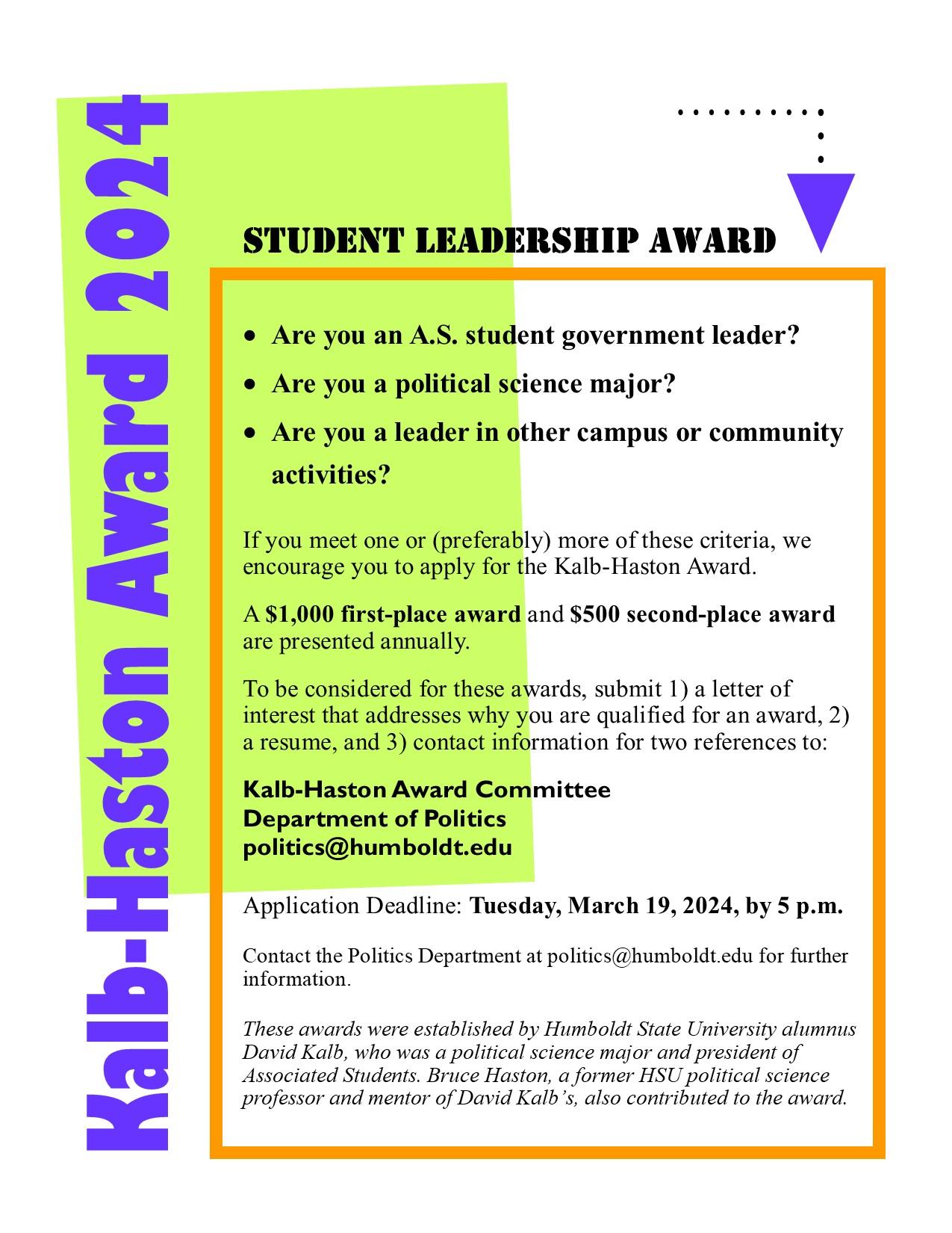 Kalb-Haston Award flyer