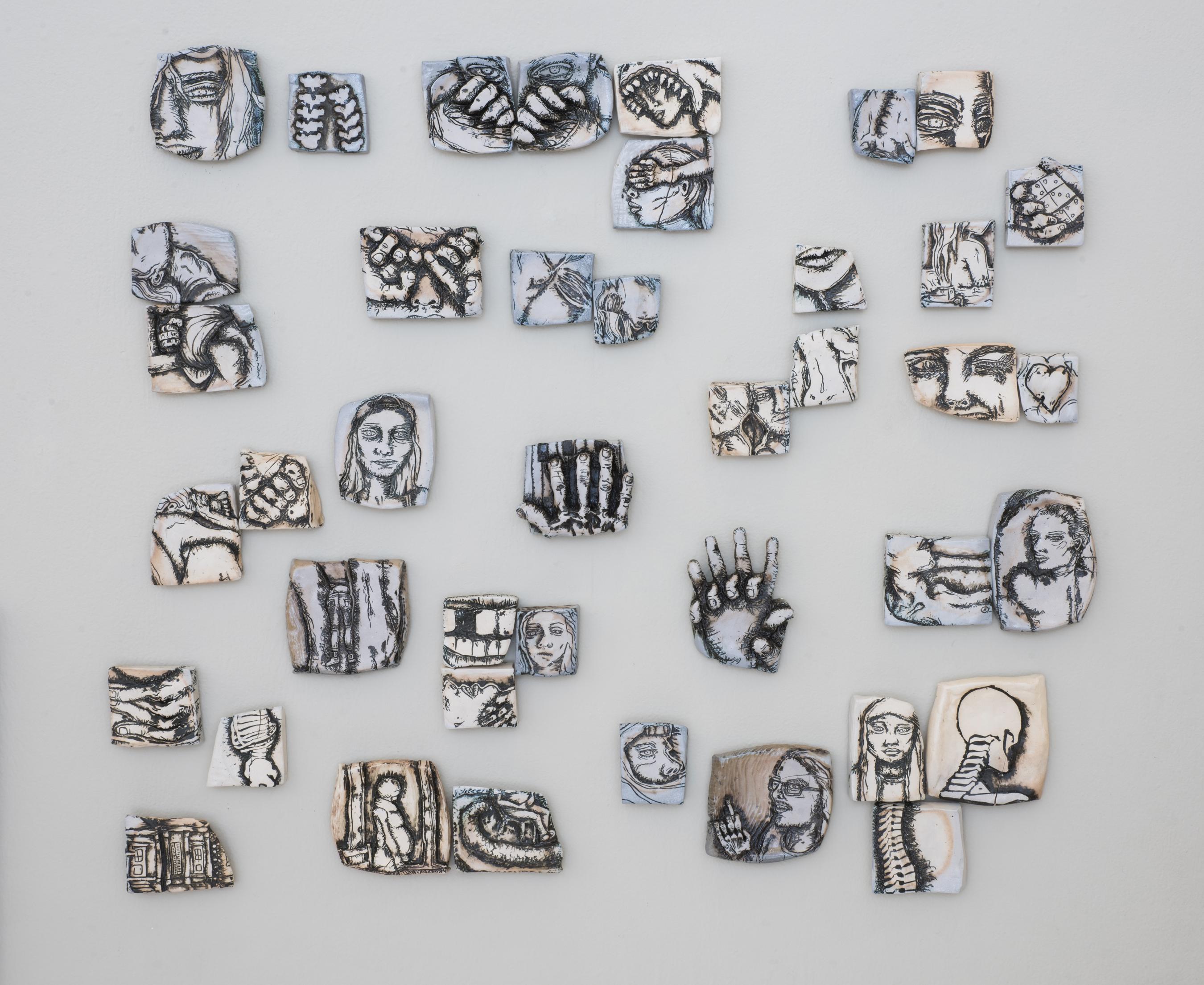 2016 - Meredith Smith, And Then Run, soda fired porcelain, installation size 34" x 36" x 1", 2016, ceramics