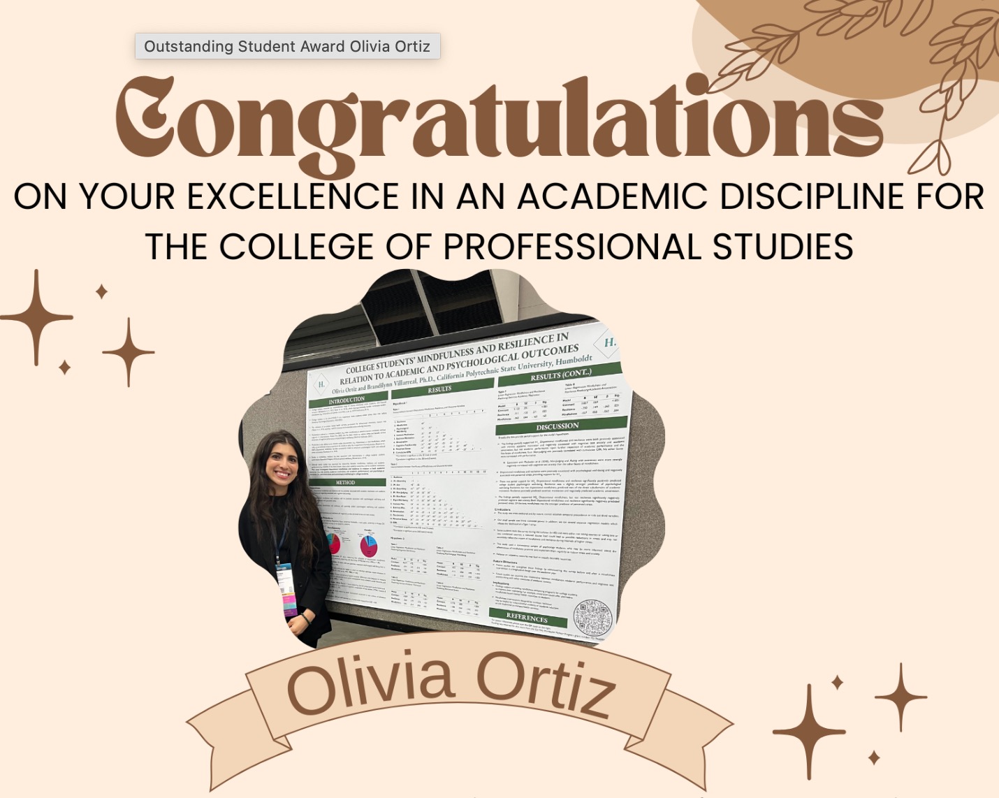 Congratulations - on your excellence in an academic discipline for the college of professional studies