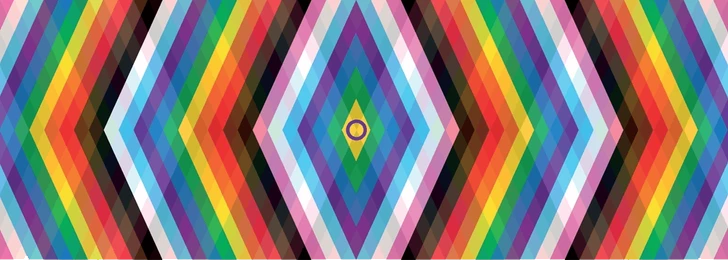 A diamond radiating rainbow banner.