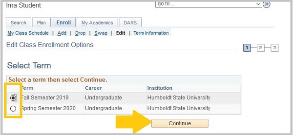 Select Term window