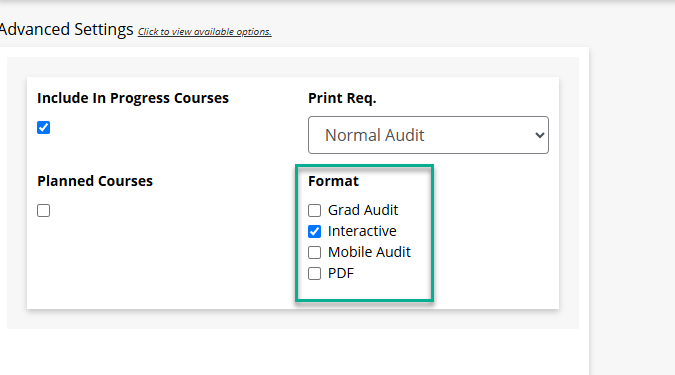 Choose format section in DARS