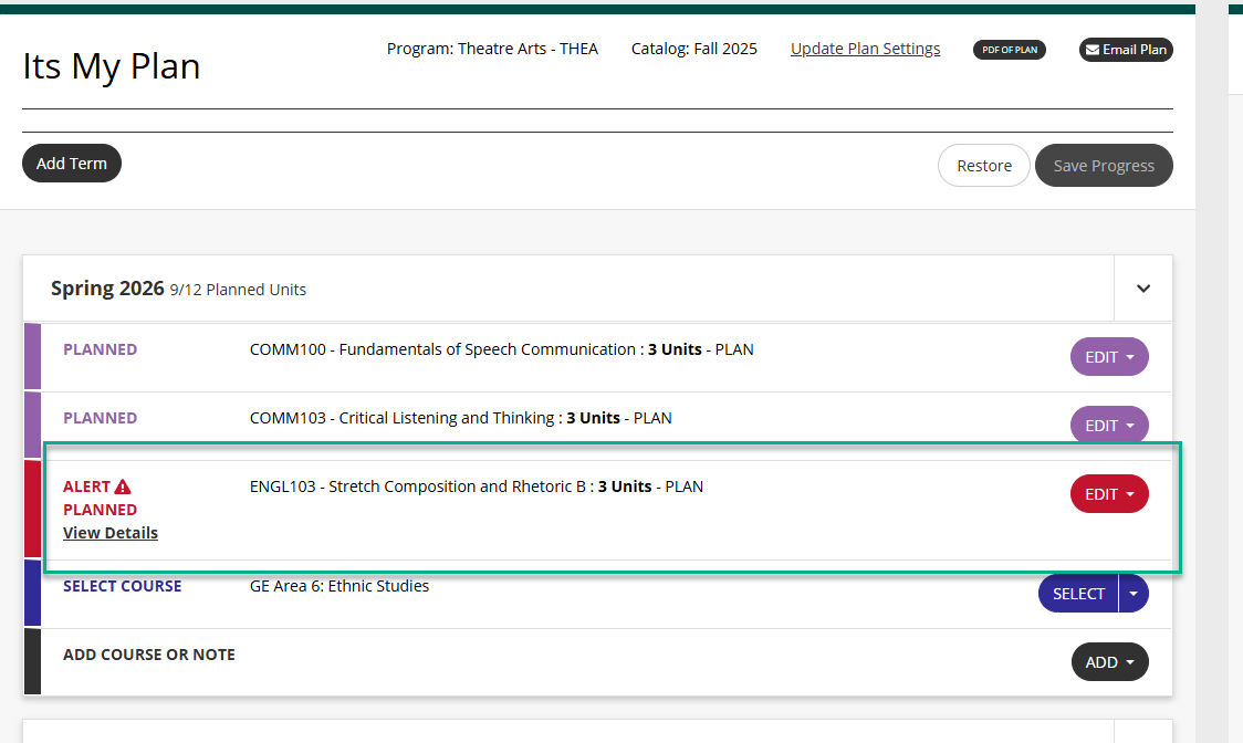 Add Courses to Build Plan 2
