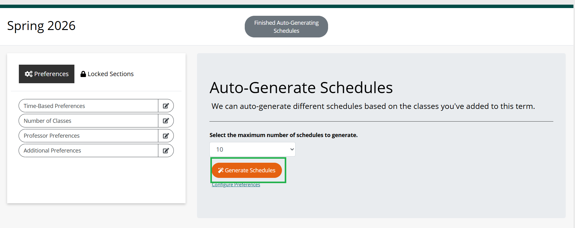 generate schedule button