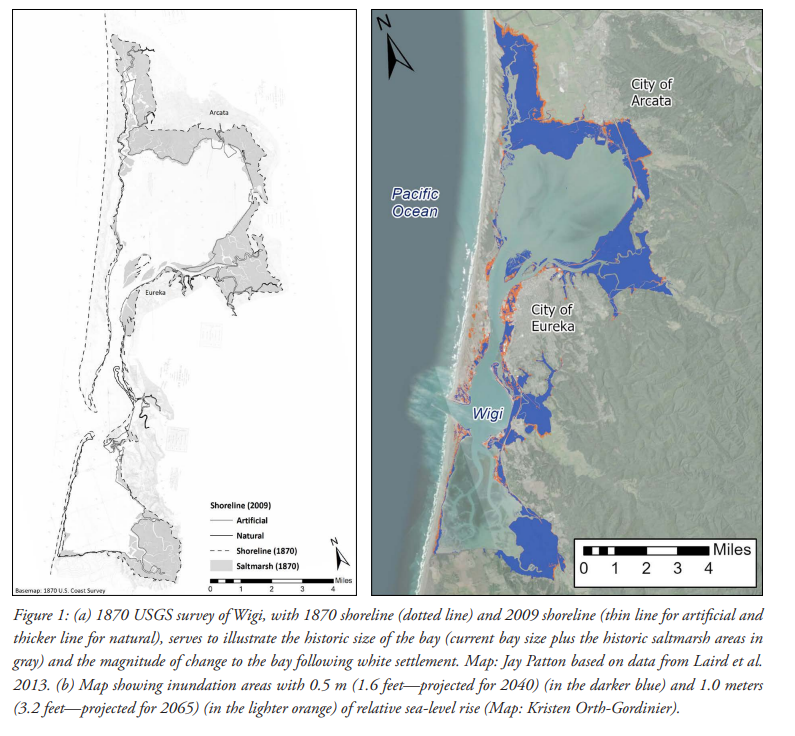 maps depicting humboldt bay sea levels and projected inundation