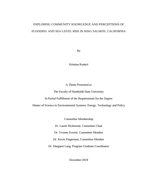 Image of the cover of Exploring Community Knowledge and Perceptions of Flooding and Sea-Level Rise in King Salmon, California – Kristina Kunkel