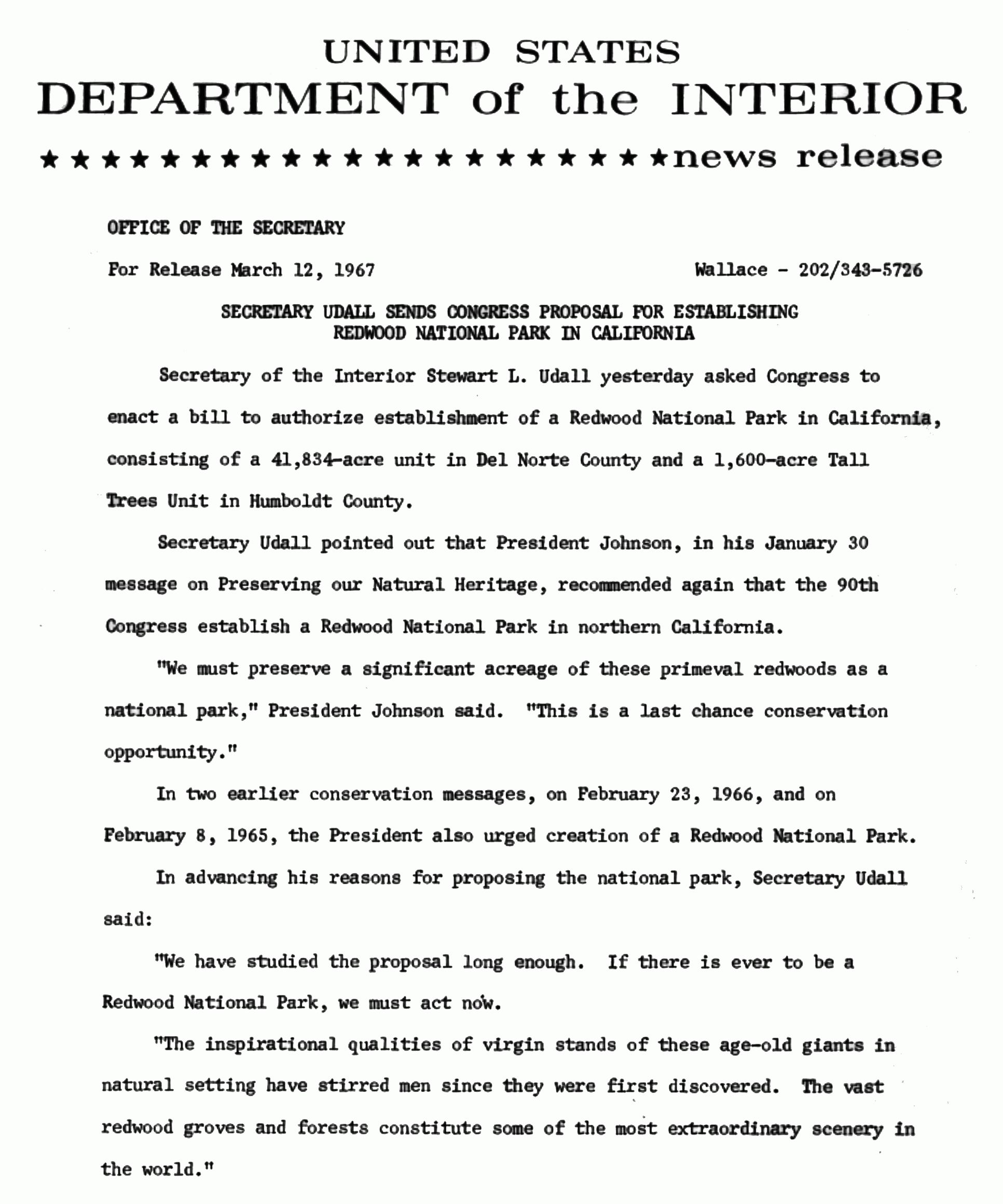 News release from the Department of the Interior News release from the Department of the Interior