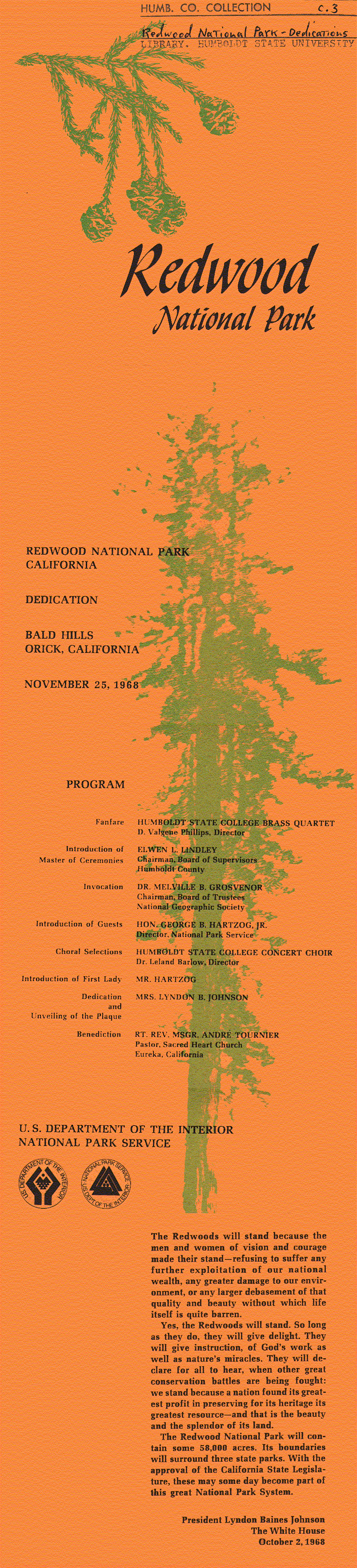 Program for the dedication of Redwood National Park Program for the dedication of Redwood National Park
